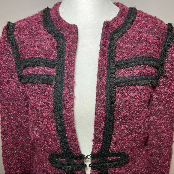 NANETTE LEPORE Tweed Blazer Jacket  Size 6 Plum Black Wool Blend Lined - Picture 2 of 12